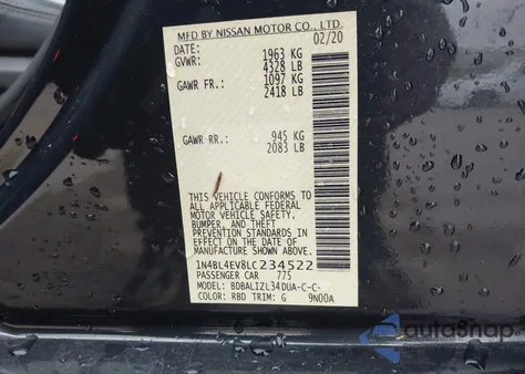 2020 Nissan Altima Sl Fwd from USA, damaged, VIN 1N4BL4EV8LC234522